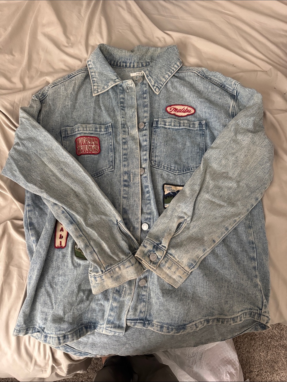 PacSun Light Blue Denim Jacket with Malibu Patch